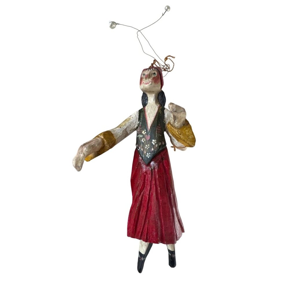 Vintage House Of Hatten Hand-Painted Wooden Figurine Red Black Yellow 1989 Folk